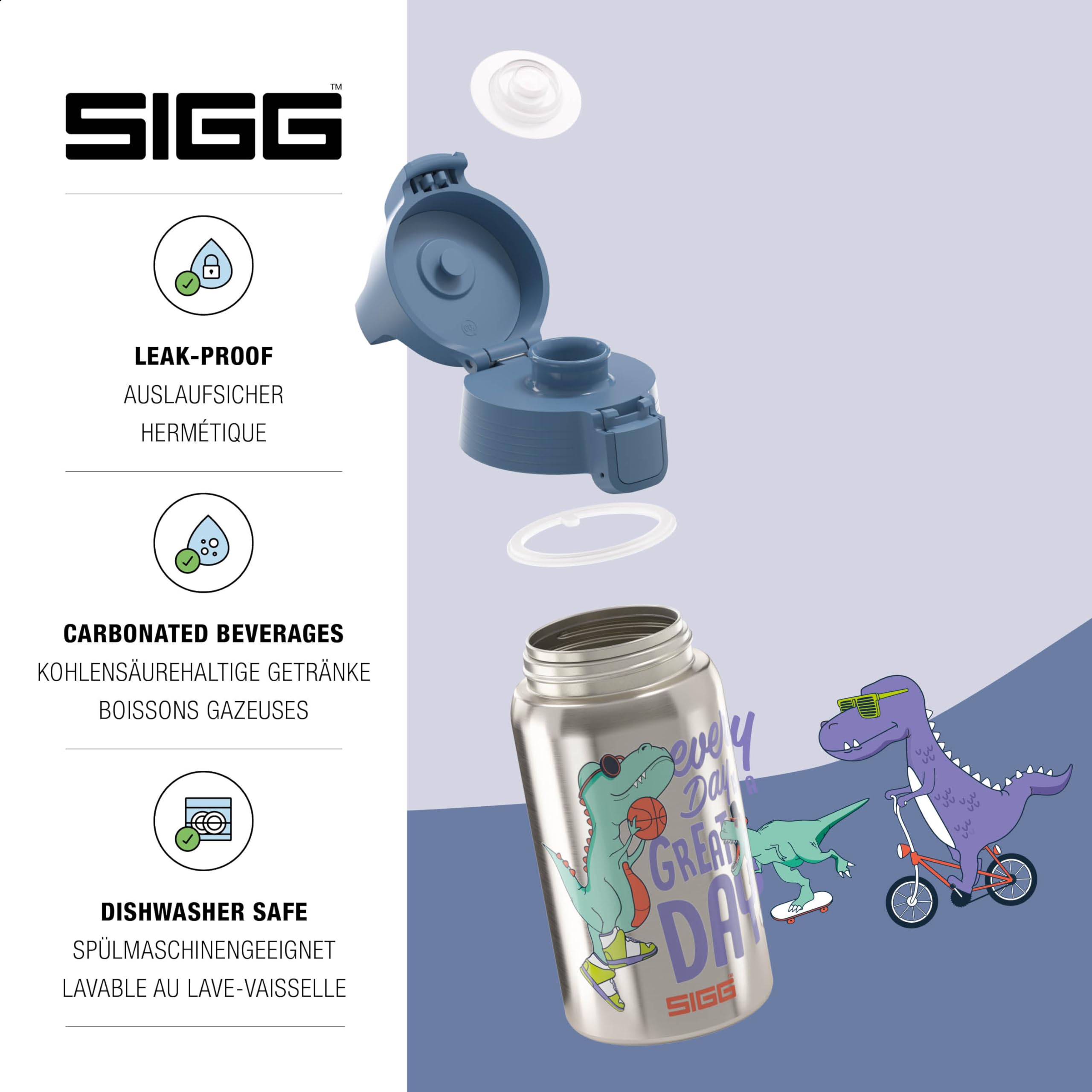 Sigg - Stainless Steel Kids Water Bottle - Shield Great Day - Suitable For Carbonated Beverages - Leakproof - Lightweight - Bpa
